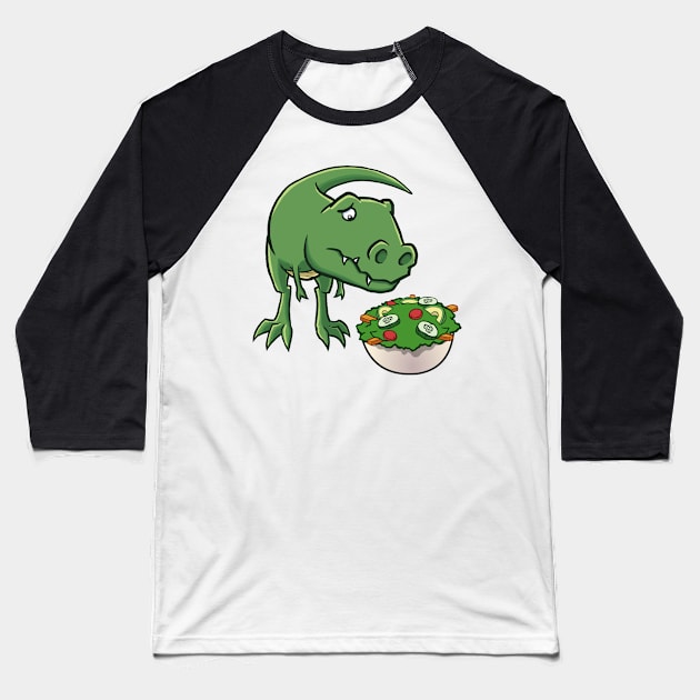 T rex Dinosaur Salad Funny Baseball T-Shirt by jonmlam